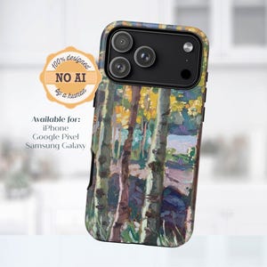 Funda resistente para teléfono con diseño original de paisaje pintado al óleo, acabado mate / Accesorio para iPhone, Samsung Galaxy y Google Pixel / Resistente a impactos