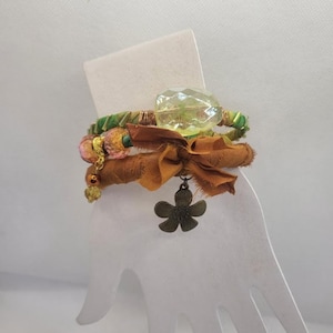 Armband, set om tre, bohemiska chica smycken, stapelbara armband, gul, grön, orange, handgjord, Serengeti-kväll, 2470