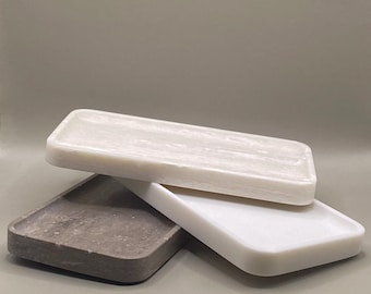 Vassoio rettangolare in Corian: moderno portasapone/portagioie/portaoggetti da cucina, regalo di inaugurazione della casa fatto a mano