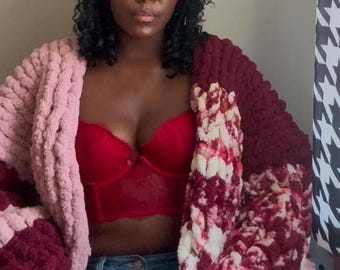 Cárdigan de punto grueso hecho a mano: extragrande, colores personalizados