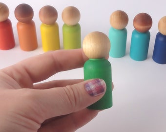 Loose parts play, Rainbow peg people, waldorf inspired