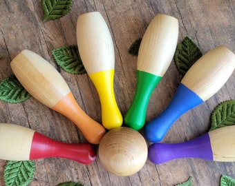 Wood toy bowling set, kids bowling toy, bowling game