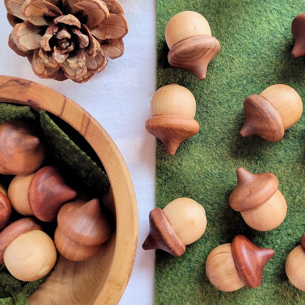 Wood acorns, Waldorf toys, acorn decor, fall decor, autumn decorating, acorn filler