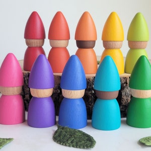 Rainbow wood gnomes, basket stuffer, Loose parts play, waldorf toys, gnome toys, fairy toys