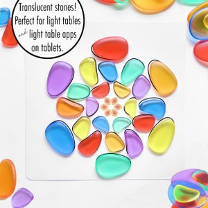 Montessori Rainbow Stones, light table manipulatives, light table toys, educational toys, light table accessories, gift for 6 year old