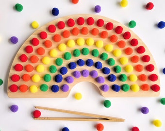 Rainbow sorting board, Montessori wood toys, Sales Event, Montessori color sorting toys, rainbow sorting