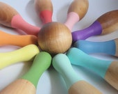 Unicorn fluff wood toy bowling set - 10 pins, 2 balls, and bag