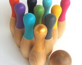 Wooden Bowling Set - kids bowling set, toy bowling set, 10 pins -Funky colors