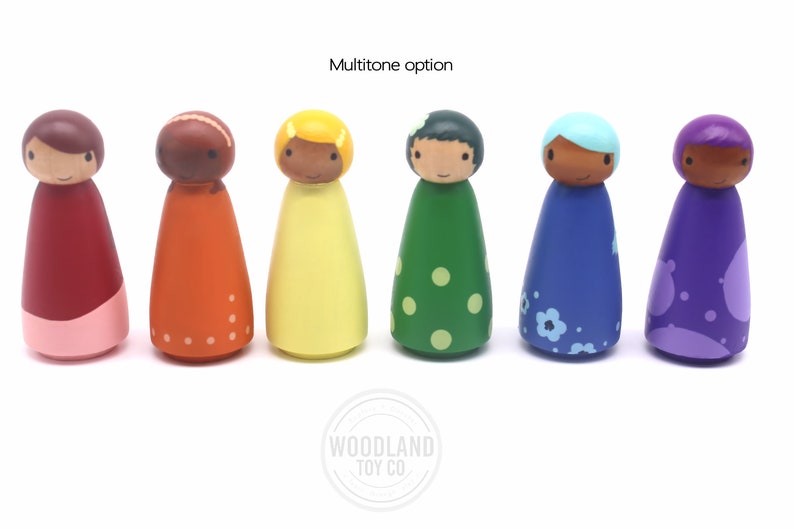 Wood peg doll set of 6 little rainbow dolls Hand painted, all natural toy image 3