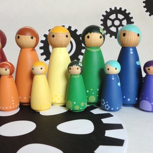 Wood peg doll set of 6 little rainbow dolls Hand painted, all natural toy image 7