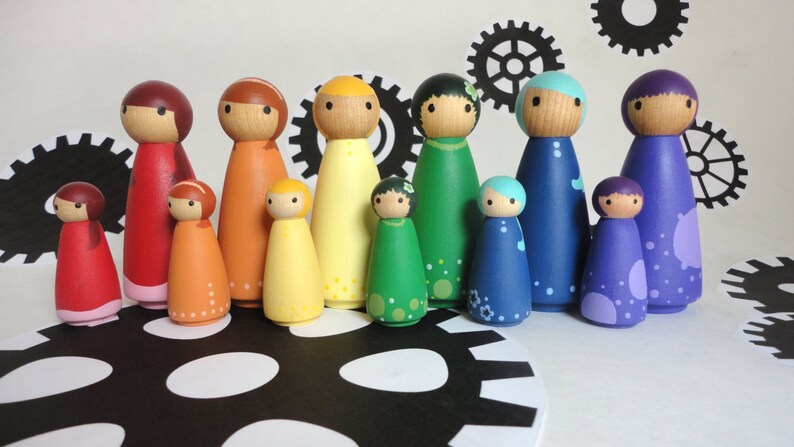 Wood peg doll set of 6 little rainbow dolls Hand painted, all natural toy image 7