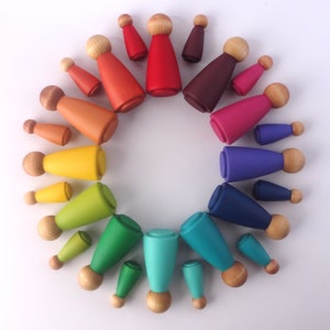 Loose parts play, Rainbow peg dolls, multicultural peg people image 4