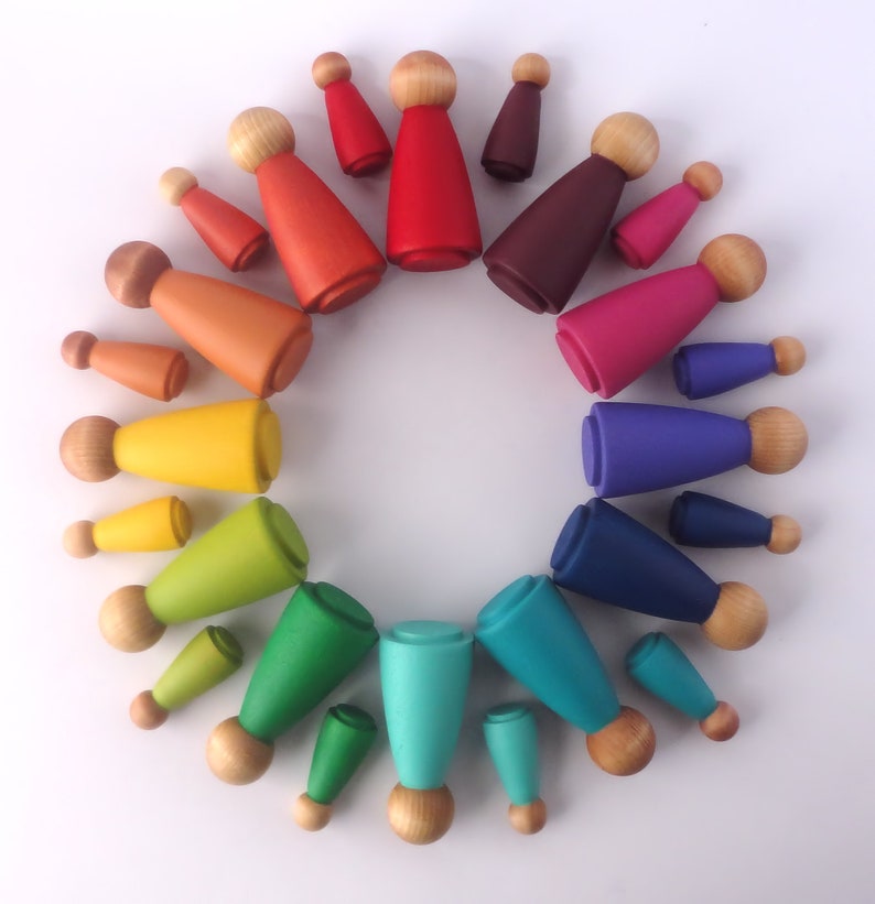 Loose parts play, Rainbow peg dolls, multicultural peg people image 4