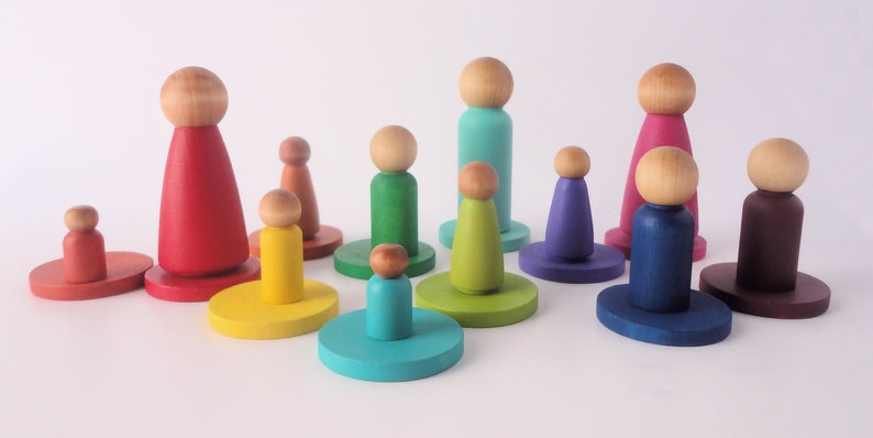 Loose parts play, Rainbow peg dolls, multicultural peg people image 5