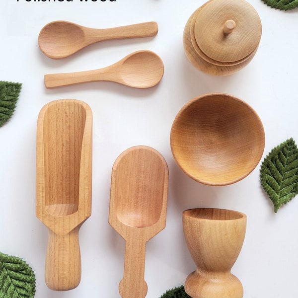 Sensory bin tool set, sensory bin play, sensory wood toys, fine motor skills, wood spoon, wood scoop, Set #1