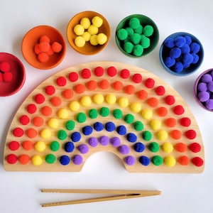 Montessori color sorting rainbow board Montessori wood toys Montessori materials occupational therapy fine motor skills image 1