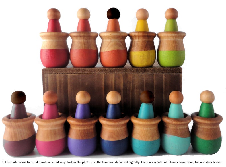 Loose parts play, Rainbow peg dolls, multicultural peg people image 2