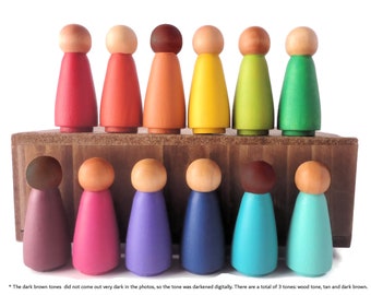 Loose parts play, Rainbow peg dolls, multicultural peg people