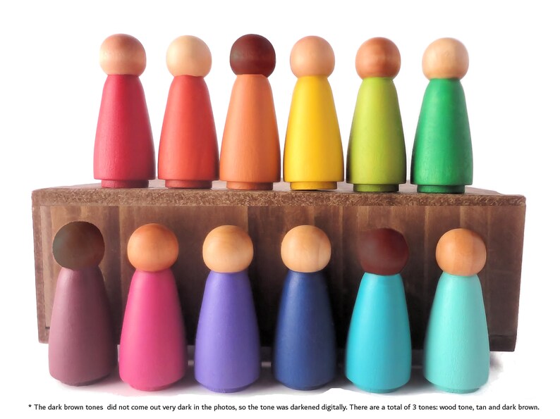 Loose parts play, Rainbow peg dolls, multicultural peg people image 1