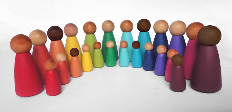 Loose parts play, Rainbow peg dolls, multicultural peg people image 6