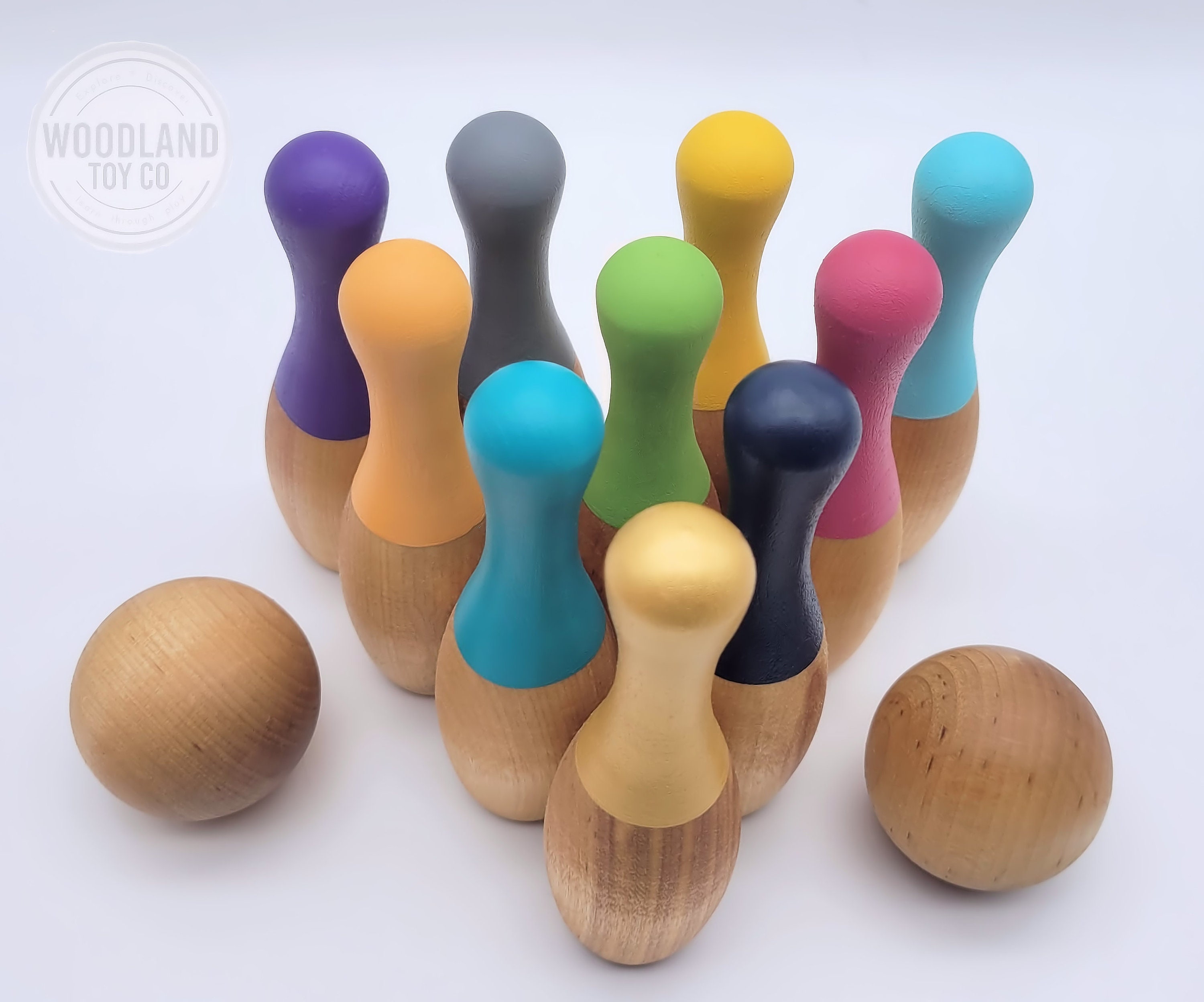 Juego de bolos de madera juego de bolos para niños juego de | Etsy