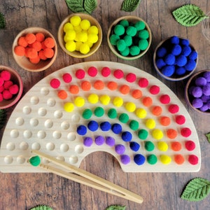 Montessori color sorting rainbow board Montessori wood toys Montessori materials occupational therapy fine motor skills image 4