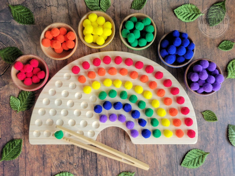 Montessori color sorting rainbow board Montessori wood toys Montessori materials occupational therapy fine motor skills image 4