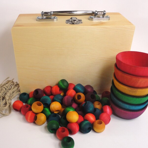 Farbe Sortierung Holz Spielzeug und Schnürung Set mit Holz-Box - alle natürlichen -lernenSpielzeug