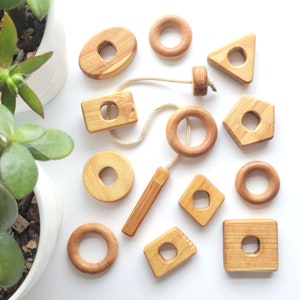 Toddler wood bead lacing set, Montessori toy, learning toy