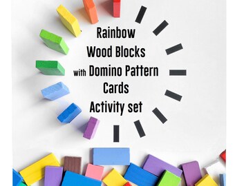 Wood blocks, wood dominoes, domino patterns, domino map, Montessori math, math manipulatives, learning toys, gift for big kids,