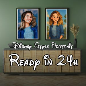 Custom Disney Inspired Style Portrait from Photo – Cute Cartoon Drawing of Pets, Kids, Couples – Personalized Gift & Digital Art