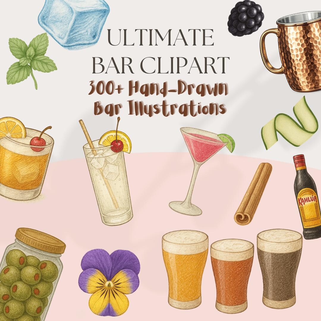 Ultimate Bar Clipart Bundle – 300+ Hand-drawn Cocktail & Alcohol ...