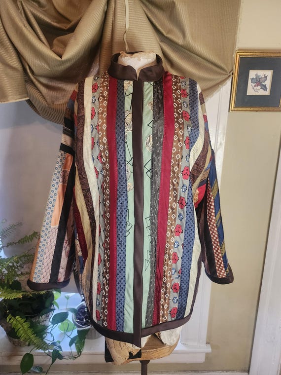 Vintage handmade patchwork tie jacket kimono styl… - image 1