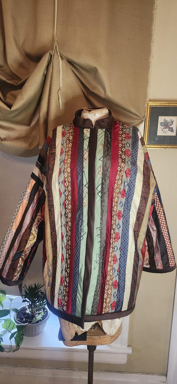 Vintage handmade patchwork tie jacket kimono styl… - image 10