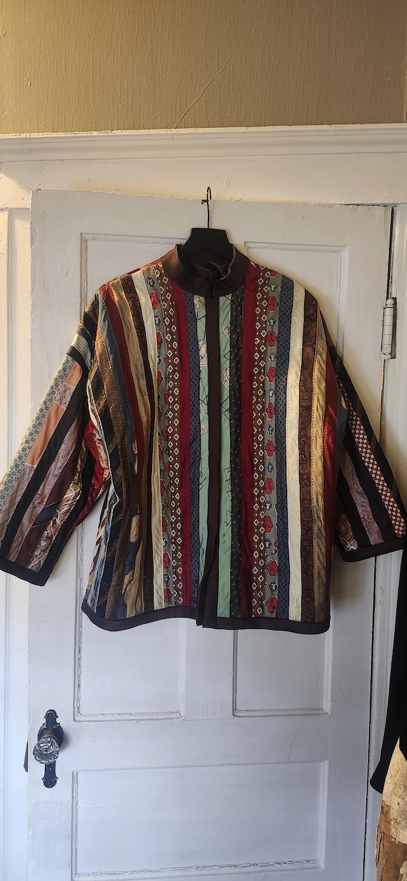 Vintage handmade patchwork tie jacket kimono styl… - image 2