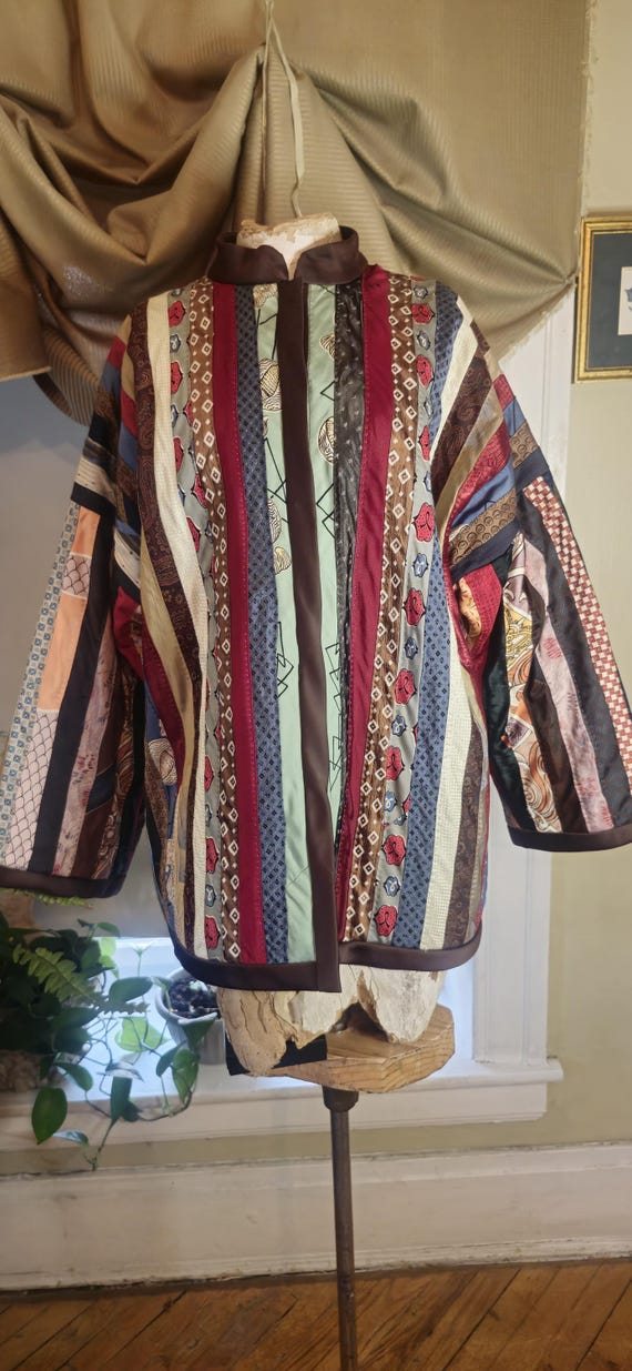 Vintage handmade patchwork tie jacket kimono styl… - image 11