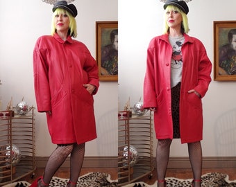 VINTAGE 70s 80s red leather coat dolman sleeves butter softMod