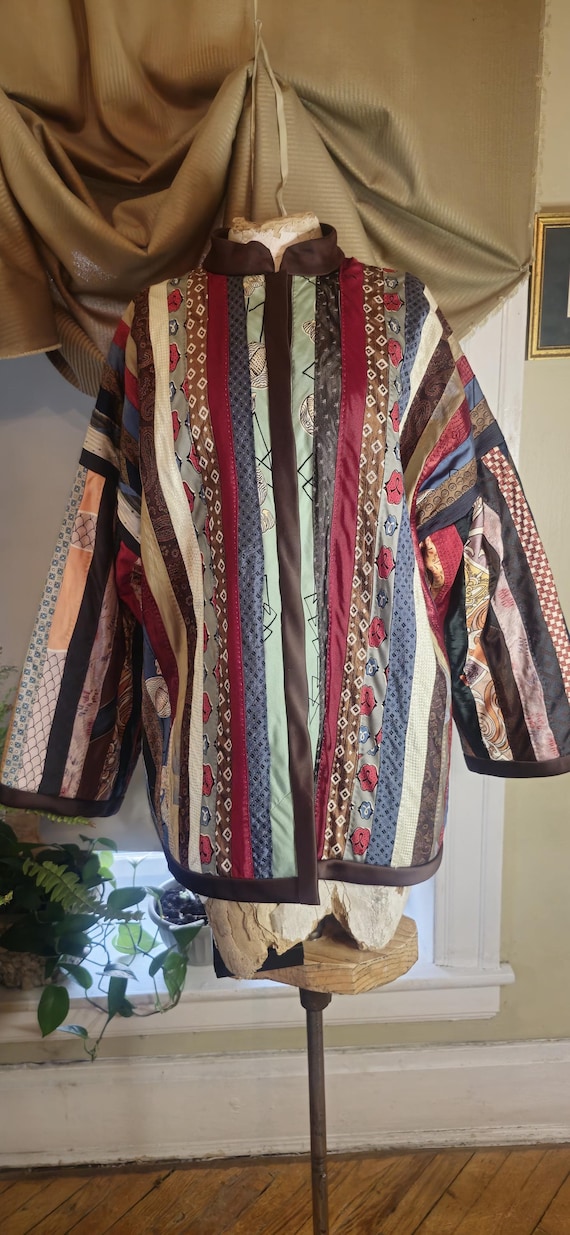 Vintage handmade patchwork tie jacket kimono styl… - image 5
