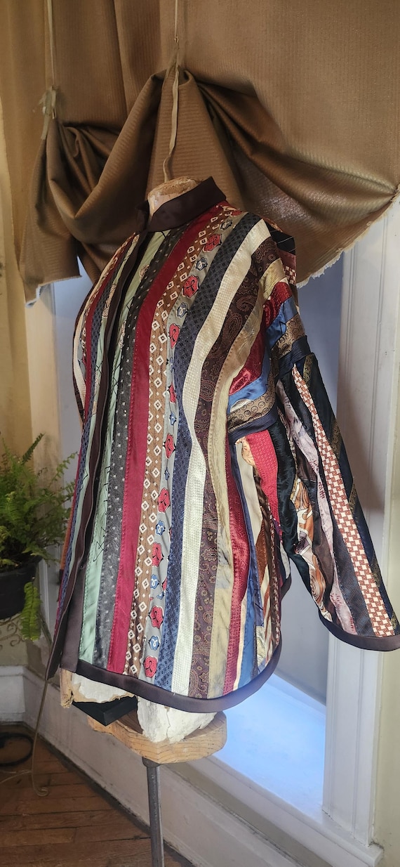 Vintage handmade patchwork tie jacket kimono styl… - image 8