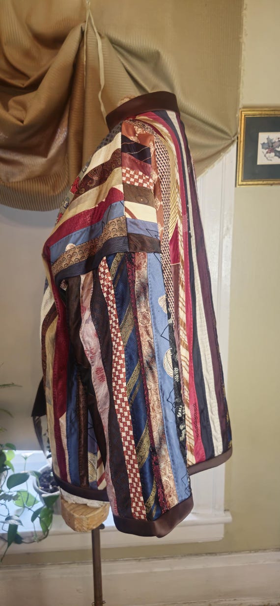 Vintage handmade patchwork tie jacket kimono styl… - image 14