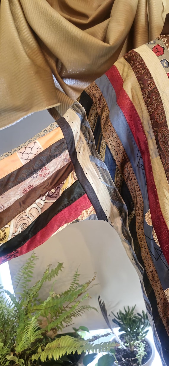 Vintage handmade patchwork tie jacket kimono styl… - image 6