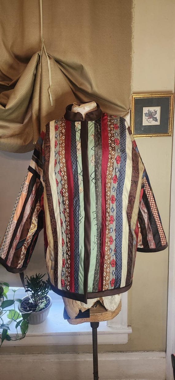 Vintage handmade patchwork tie jacket kimono styl… - image 3