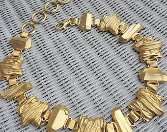 Vintage 70s 80s Gold star chain link belt chunky nugget modern Brutalist