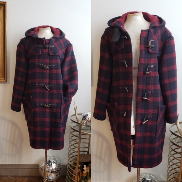 vintage wool tartan coat The Original Gloverall Duffle coat Made in England Mod toggle buttons hood