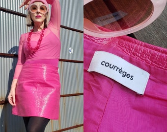 Courreges vinyl mini skirt side zippers fushia pink vintage 60s mod