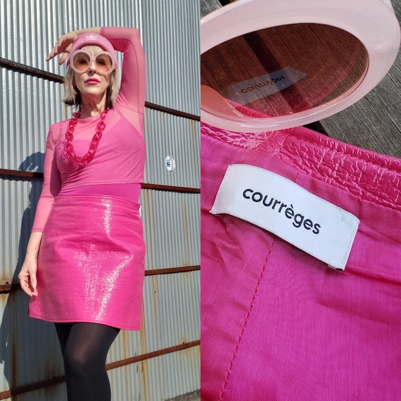 Courreges vinyl mini skirt side zippers fushia pi… - image 1