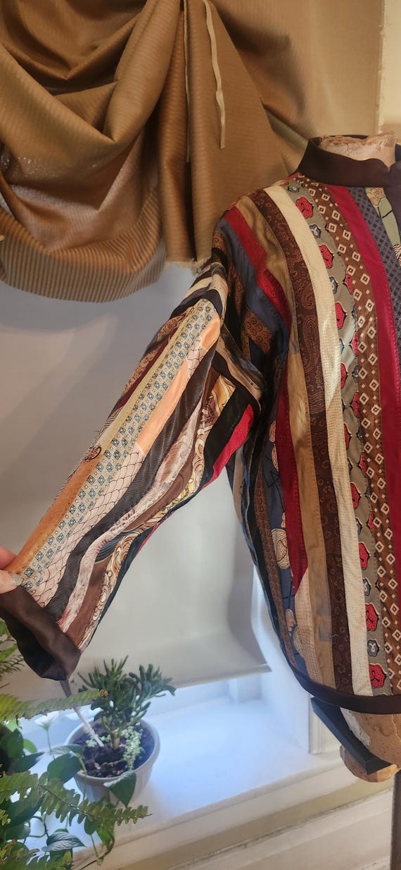 Vintage handmade patchwork tie jacket kimono styl… - image 9