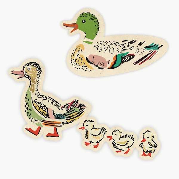 Paquete de pegatinas de la familia del pato ánade real, juego de 2, calcomanías de vinilo retro vintage de vida silvestre, regalo para amantes de los patos, botella de agua o vaso.