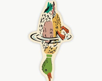 Sticker canard colvert plongeant, sticker vinyle animal sauvage vintage rétro, cadeau pour amateur de canard, gobelet bouteille d'eau