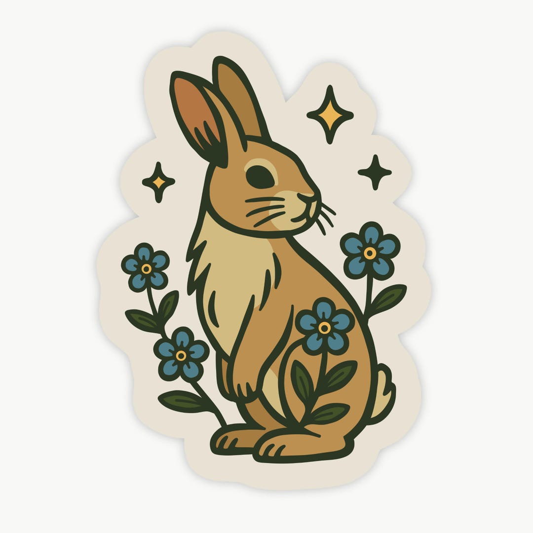Floral Bunny Sticker, Woodland Rabbit Vinyl Sticker for Laptop, Water ...